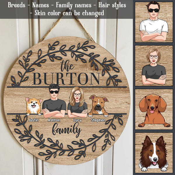 Pawzity Custom Wooden Signs, Gifts For Dog Lovers, A Couple & Their Dogs Laurel Wreath Personalized Home Sign
