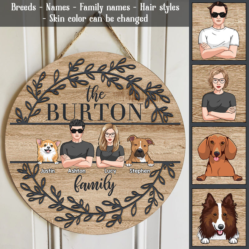 Pawzity Custom Wooden Signs, Gifts For Dog Lovers, A Couple & Their Dogs Laurel Wreath Personalized Home Sign