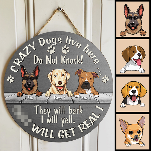 Pawzity Custom Wooden Signs, Gifts For Dog Lovers, Do Not Knock They Will Bark Shit Will Get Real Personalized Wood Sign