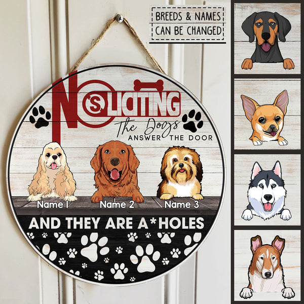 Pawzity Custom Wooden Signs, Gifts For Dog Lovers, No Soliciting The Dog Answers The Door Retro Signs