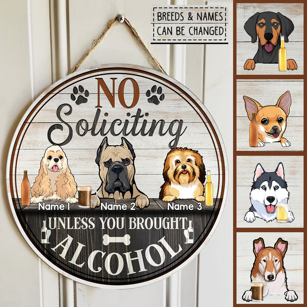 Pawzity Custom Wooden Signs, Gifts For Dog Lovers, No Soliciting Unless You Brought Alcohol Retro Signs