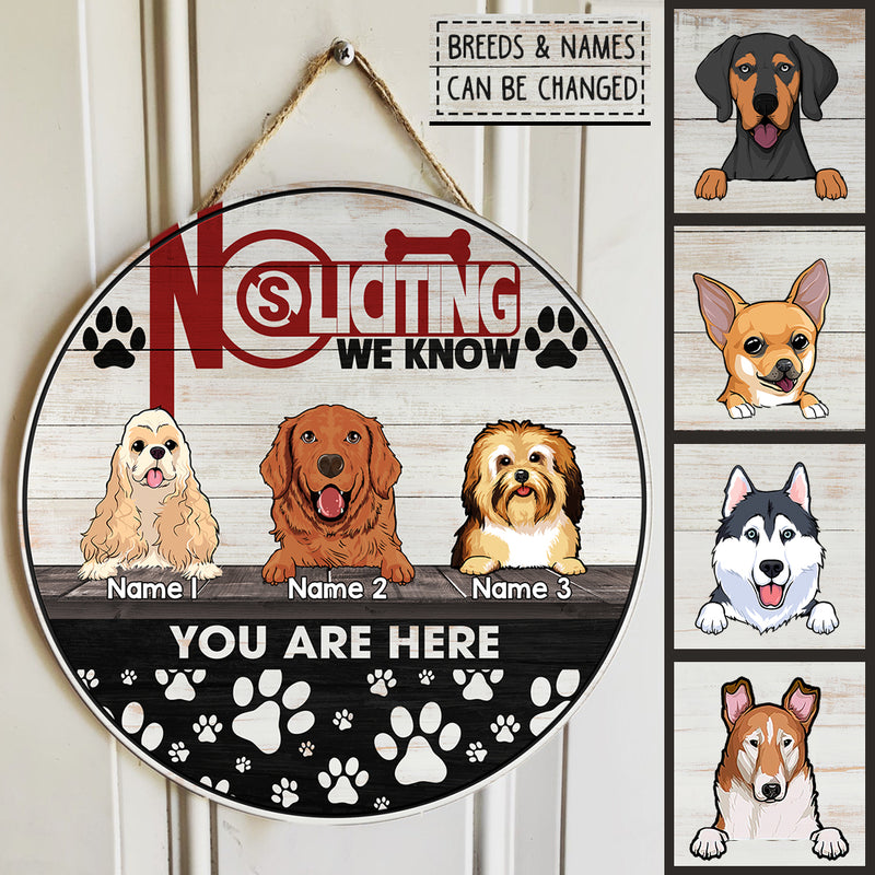 Pawzity Custom Wooden Signs, Gifts For Dog Lovers, No Soliciting We Know You Are Here Retro Signs