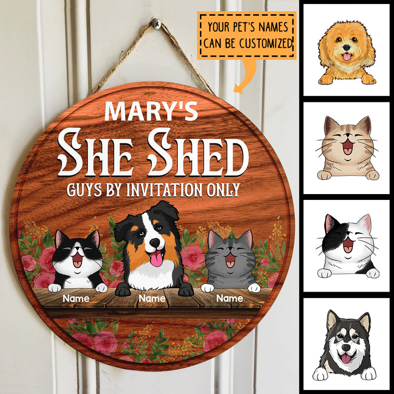 Pawzity Custom Wooden Signs, Gifts For Pet Lovers, She Shed Guys By Invitation Only Flower Vintage Signs