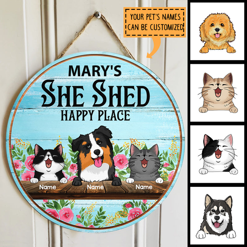 Pawzity Custom Wooden Signs, Gifts For Pet Lovers, She Shed Happy Place Flower Vintage Signs