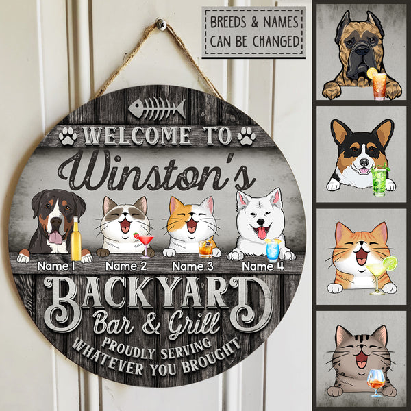 Pawzity Custom Wooden Signs, Gifts For Pet Lovers, Welcome To My Backyard Bar & Grill Personalized Wood Sign