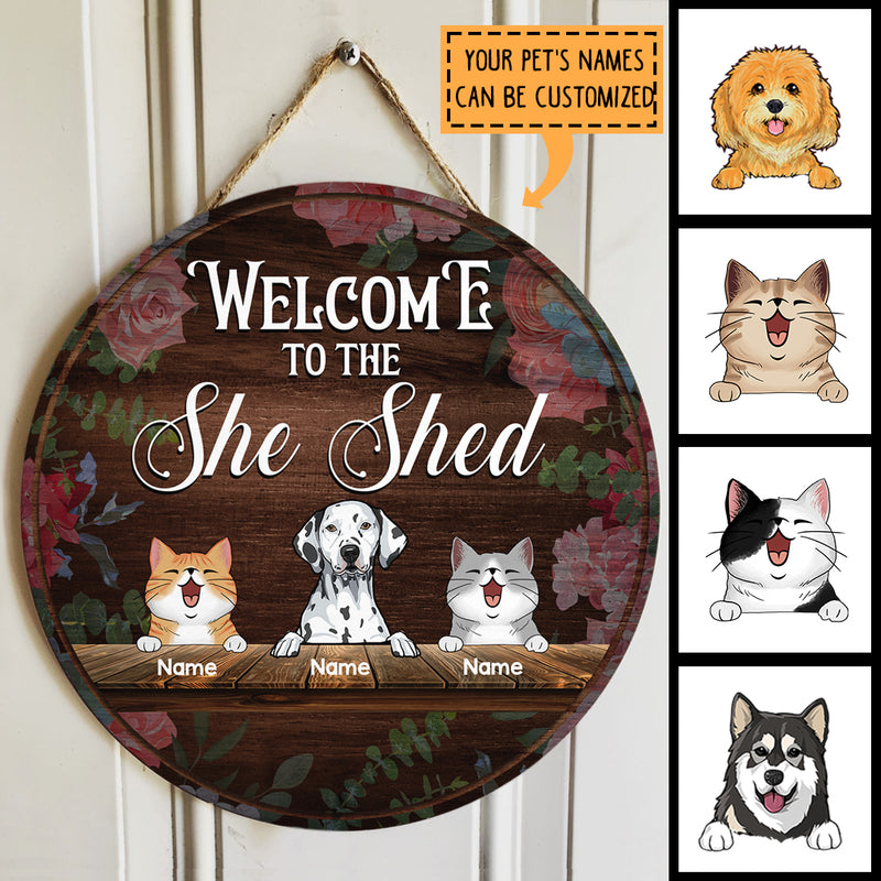 Pawzity Custom Wooden Signs, Gifts For Pet Lovers, Welcome To The She Shed Flower Vintage Signs