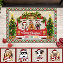 Christmas Personalized Doormat, Gifts For Dog Lovers, Merry Christmas Ho Ho Ho Red Green Plaid Holiday Doormat