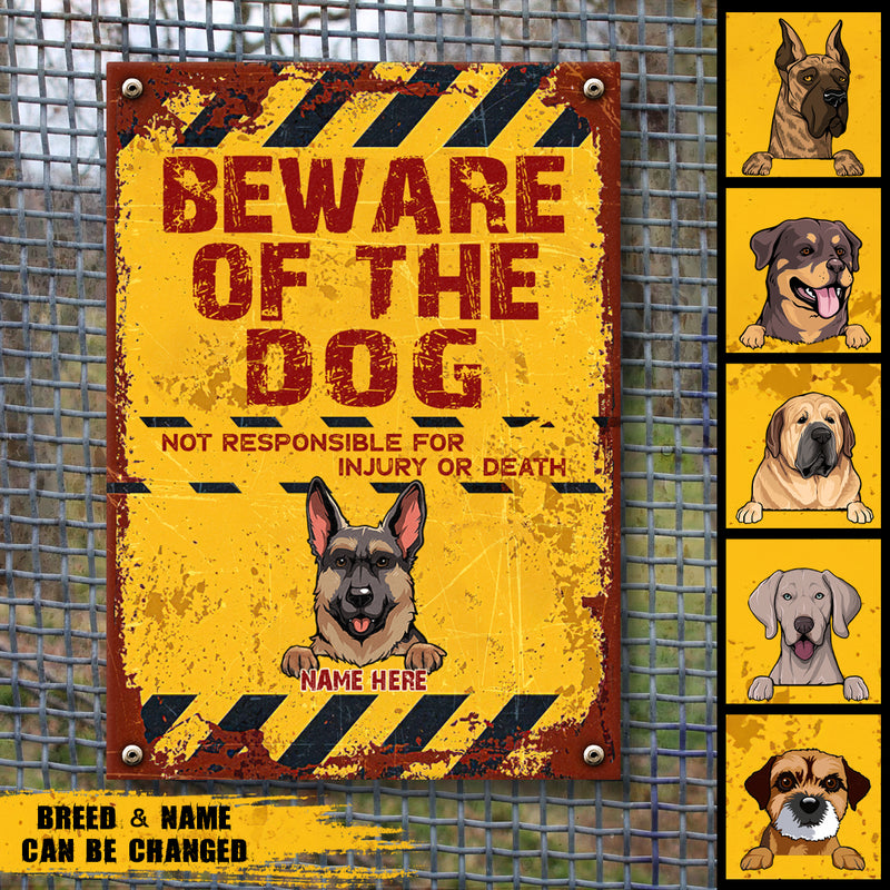 Pawzity Beware Of Dogs Metal Yard Sign, Gifts For Dog Lovers, Not Responsible For Injury Or Death Funny Warning Signs