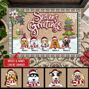 Christmas Personalized Doormat, Gifts For Dog Lovers, Season's Greetings Green Red Plaid Holiday Doormat