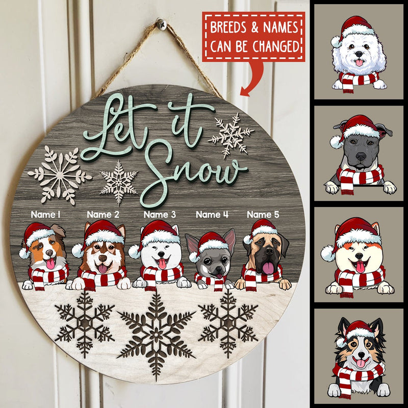Christmas Door Decorations, Gifts For Dog Lovers, Let It Snow Welcome Door Signs, Grey And White Wooden , Dog Mom Gifts