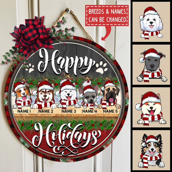 Christmas Door Decorations, Gifts For Dog Lovers, Happy Holiday Grey And Red Welcome Door Signs , Dog Mom Gifts