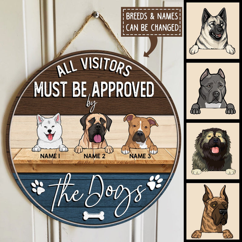 Pawzity Welcome Door Signs, Gifts For Dog Lovers, All Visitors Must Be Approved By The Dog Brown & Dark Blue Funny Signs , Dog Mom Gifts