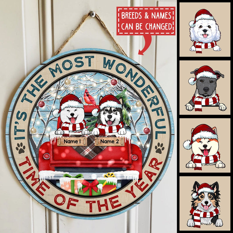 Christmas Door Decorations, Gifts For Dog Lovers, It's Most Wonderful Time Of The Year, Red Truck Letters Around Welcome Door Signs , Dog Mom Gifts