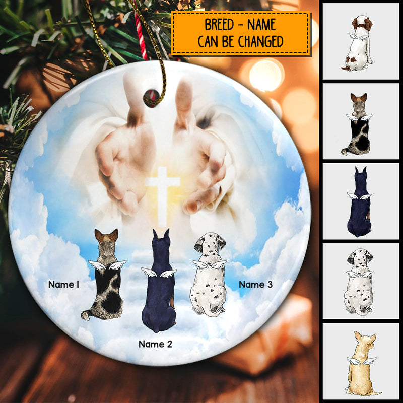 Cat In Heaven Cloudy Memorial Circle Ceramic Ornament - Personalized Angel Cat Decorative Christmas Ornament