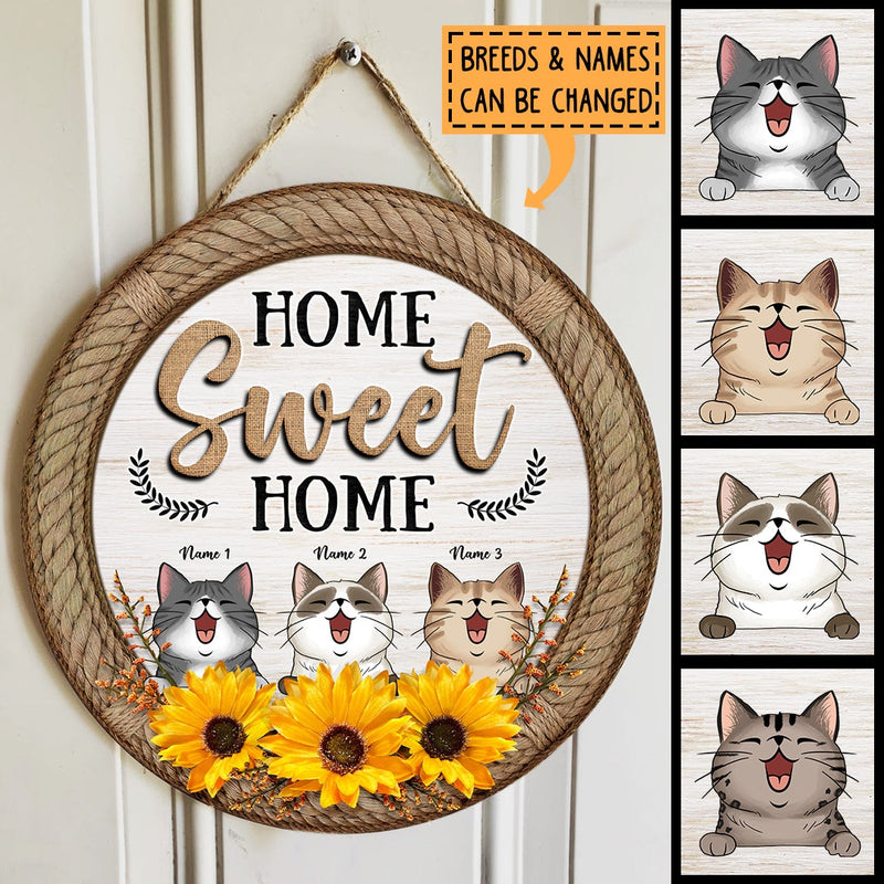 Pawzity Home Sweet Home Signs, Gifts For Cat Lovers, Sunflowers Front Door Decor , Cat Mom Gifts