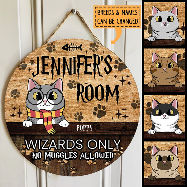 Pawzity Welcome Door Signs, Wizard Cats Custom Wooden Signs, Wizards Only No Muggles Allowed , Cat Mom Gifts