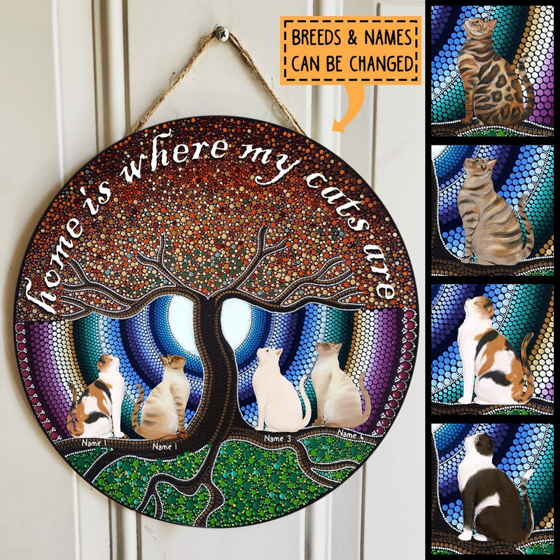 Pawzity Welcome Door Signs, Mandala Custom Wooden Signs, Home Is Where My Cats Are , Cat Mom Gifts