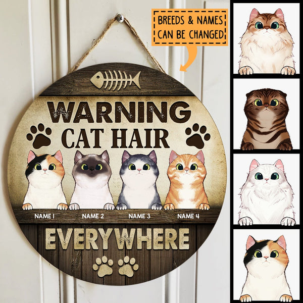 Pawzity Welcome Door Sign, Gift For Cat Lovers, Warning Cat Hair Everywhere Funny Signs, Cute Peeking Cat , Cat Mom Gifts