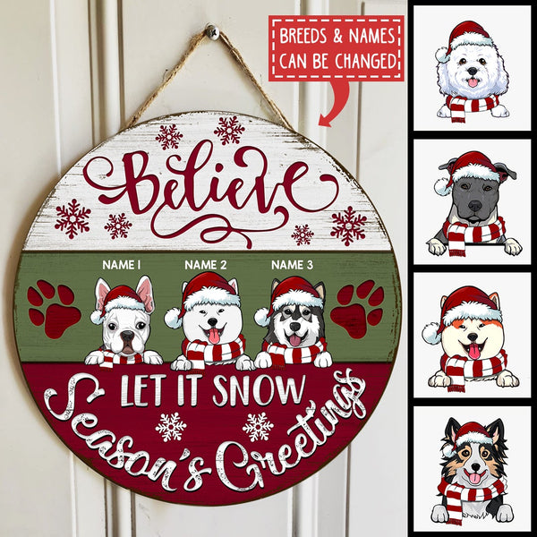 Christmas Door Decorations, Gifts For Dog Lovers, Believe Let It Snow Season's Greetings Welcome Door Signs , Dog Mom Gifts