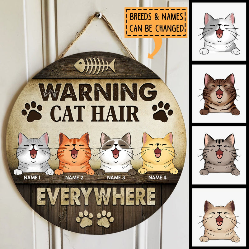 Pawzity Welcome Door Sign, Gift For Cat Lovers, Warning Cat Hair Everywhere Funny Signs, Laughing Peeking Cat , Cat Mom Gifts