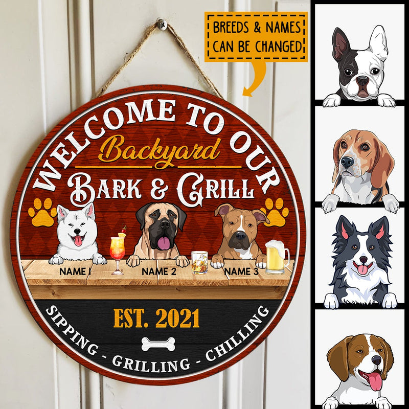 Pawzity Backyard Signs, Gifts For Dog Lovers, Bark & Grill Sipping Grilling Chilling Custom Wooden Signs , Dog Mom Gifts