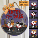 Halloween Enter If You Dare Signs, Halloween Decorations For Cat Lovers, Vampire Cats Custom Wooden Signs , Cat Mom Gifts