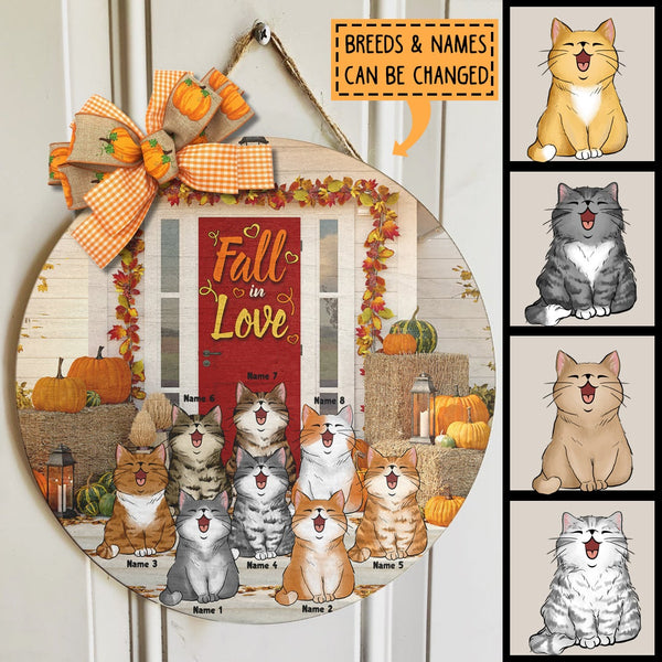 Pawzity Fall In Love Sign, Gifts For Cat Lovers, Pumpkin Harvest Season Welcome Door Signs , Cat Mom Gifts