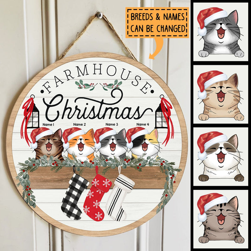 Christmas Welcome Door Signs, Gifts For Cat Lovers, Farmhouse Custom Wooden Signs , Cat Mom Gifts
