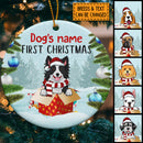 First Christmas Dog In The Gift Box Circle Ceramic Ornament - Personalized Dog Lovers Decorative Christmas Ornament