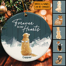 Forever In Our Heart Dark Green Wooden Circle Ceramic Ornament - Personalized Angel Dog Decorative Christmas Ornament