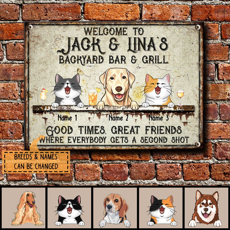 Pawzity Metal Backyard Bar & Grill Sign, Gifts For Pet Lovers, Where Everybody Gets A Second Shot Welcome Signs