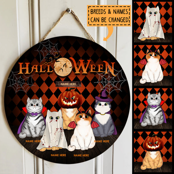 Halloween Custom Wooden Signs, Full Moon Agryle Welcome Signs For Front Door, Gifts For Cat Lovers , Cat Mom Gifts