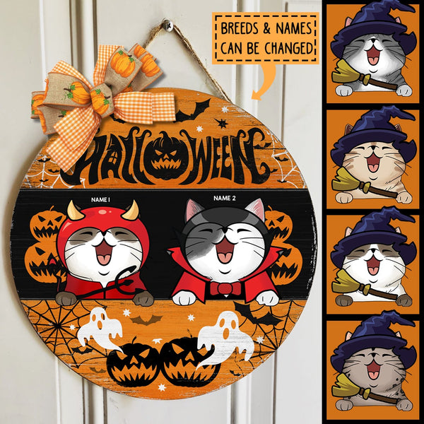 Halloween Signs, Halloween Decorations For Cat Lovers, Orange Custom Wooden Signs , Cat Mom Gifts