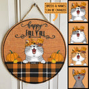 Pawzity Happy Fall Y'all Sign, Gifts For Cat Lovers, Orange Plaid Custom Wooden Signs , Cat Mom Gifts