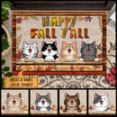 Fall Welcome Mat, Gifts For Cat Lovers, Happy Fall Y'all Autumn Leaves Personalized Doormat