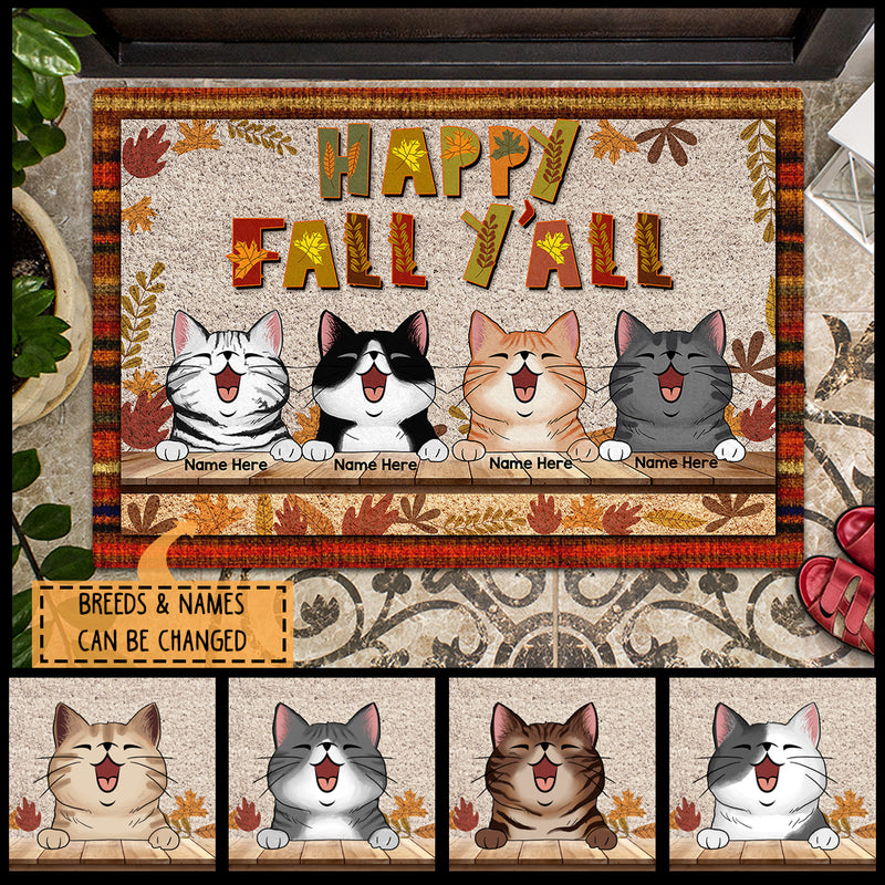 Fall Welcome Mat, Gifts For Cat Lovers, Happy Fall Y'all Autumn Leaves Personalized Doormat