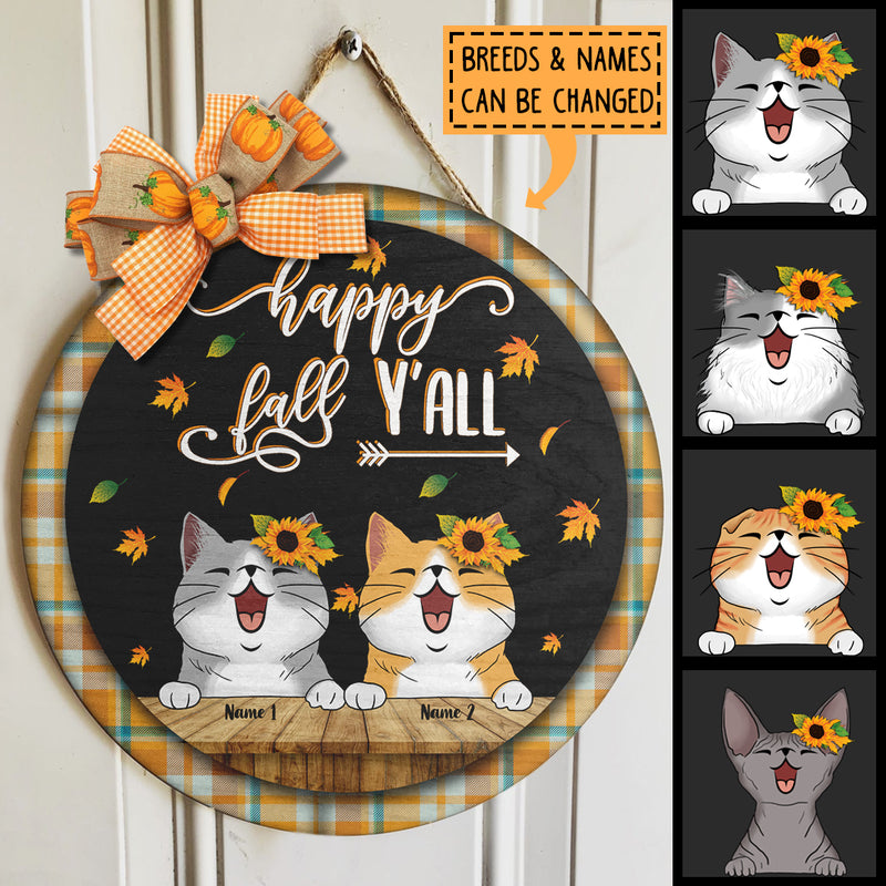 Pawzity Happy Fall Y'all Sign, Fall Gifts For Cat Lovers, Sunflower and Maple Leaves Welcome Door Signs , Cat Mom Gifts