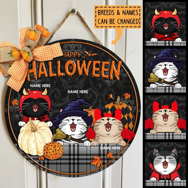 Halloween Welcome Door Signs, Halloween Decorations For Cat Lovers, Happy Halloween Custom Wooden Signs , Cat Mom Gifts