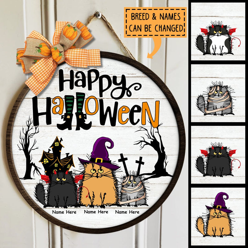 Halloween Custom Wooden Signs, Happy Halloween Gifts For Cat Lovers, Halloween Welcome Front Door Sign , Cat Mom Gifts