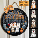 Halloween Welcome Door Signs, Halloween Decorations For Cat Lovers, Foggy Cemetery Custom Wooden Signs , Cat Mom Gifts