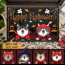 Halloween Custom Doormat, Gifts For Cat Lovers, Happy Halloween Cat Peeking From Curtain Holiday Doormat