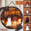 Halloween Welcome Signs, Happy Halloween Gifts For Cat Lovers, Jack-o'-lantern Custom Wooden Signs , Cat Mom Gifts