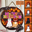 Halloween Welcome Sign For Front Door, Gifts For Cat Lovers, More Carved Pumpkins Custom Wooden Signs , Cat Mom Gifts