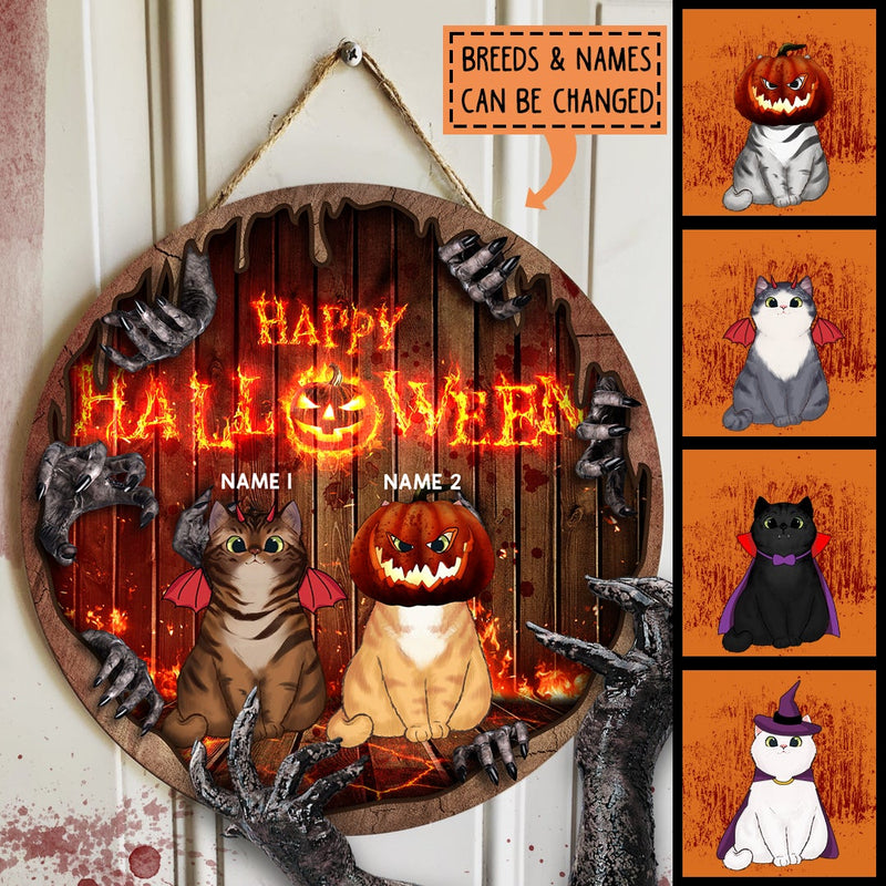 Halloween Custom Wooden Signs, Halloween Decorations For Cat Lovers, Scary Lava Monster Front Door Signs , Cat Mom Gifts