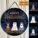 Halloween Welcome Sign, Happy Halloween Gifts For Cat Lovers, Spiderweb And Bat Custom Wooden Signs , Cat Mom Gifts