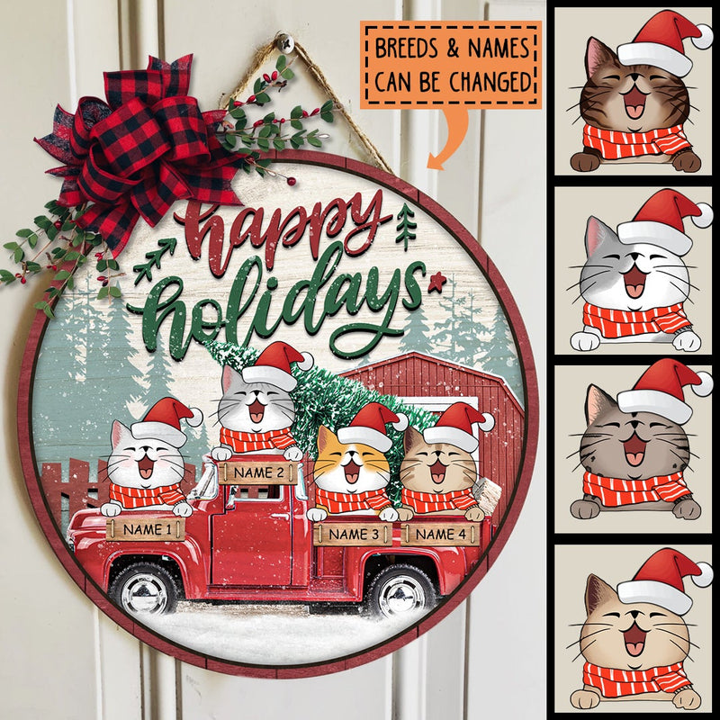 Christmas Welcome Door Signs, Gift For Cat Lovers, Red Truck Custom Wooden Signs, Happy Holidays , Cat Mom Gifts