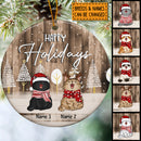 Happy Holidays Old Brown Wooden Circle Ceramic Ornament - Personalized Cat Lovers Decorative Christmas Ornament