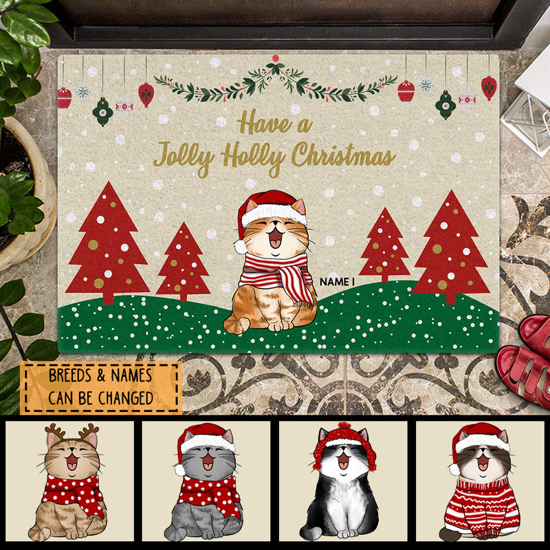 Christmas Personalized Doormat, Gifts For Cat Lovers, Have A Jolly Holly Christmas Holiday Doormat