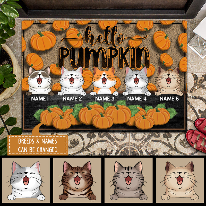 Fall Welcome Mat, Gifts For Cat Lovers, Hello Pumpkin, Pumpkin Background Holiday Doormat