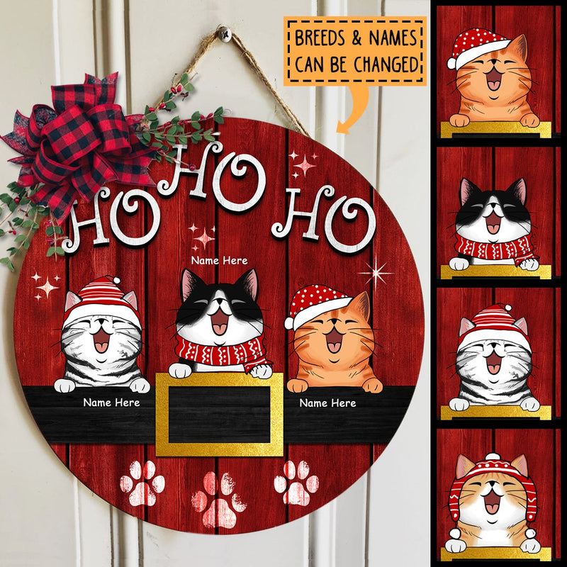 Christmas Door Decorations, Gifts For Cat Lovers, Ho Ho Ho Red Wooden Welcome Door , Cat Mom Gifts